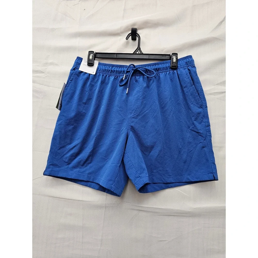 Goodfellow & Co Mens Seersucker Swim Trunks Blue Polyester Casual Size Large